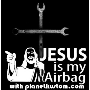Sticker jesus is my airbag with planet kustom tools rats petit